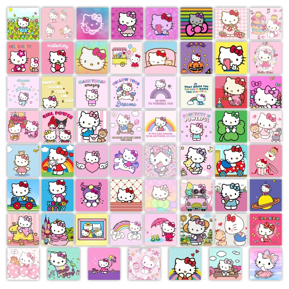 63 pezzi adesivi per bambini simpatico cartone animato Hello Kitty decalcomanie giocattoli per ragazza laptop Kawaii estetica decorazione anime adesivo per bambini regalo