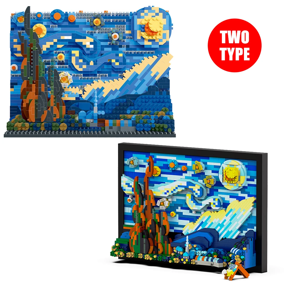 

Vincent Van Gogh - The Starry Night Model Building Blocks Creative 3D Art Oil Painting Micro Bricks Toy for Kids Gift Home Decor