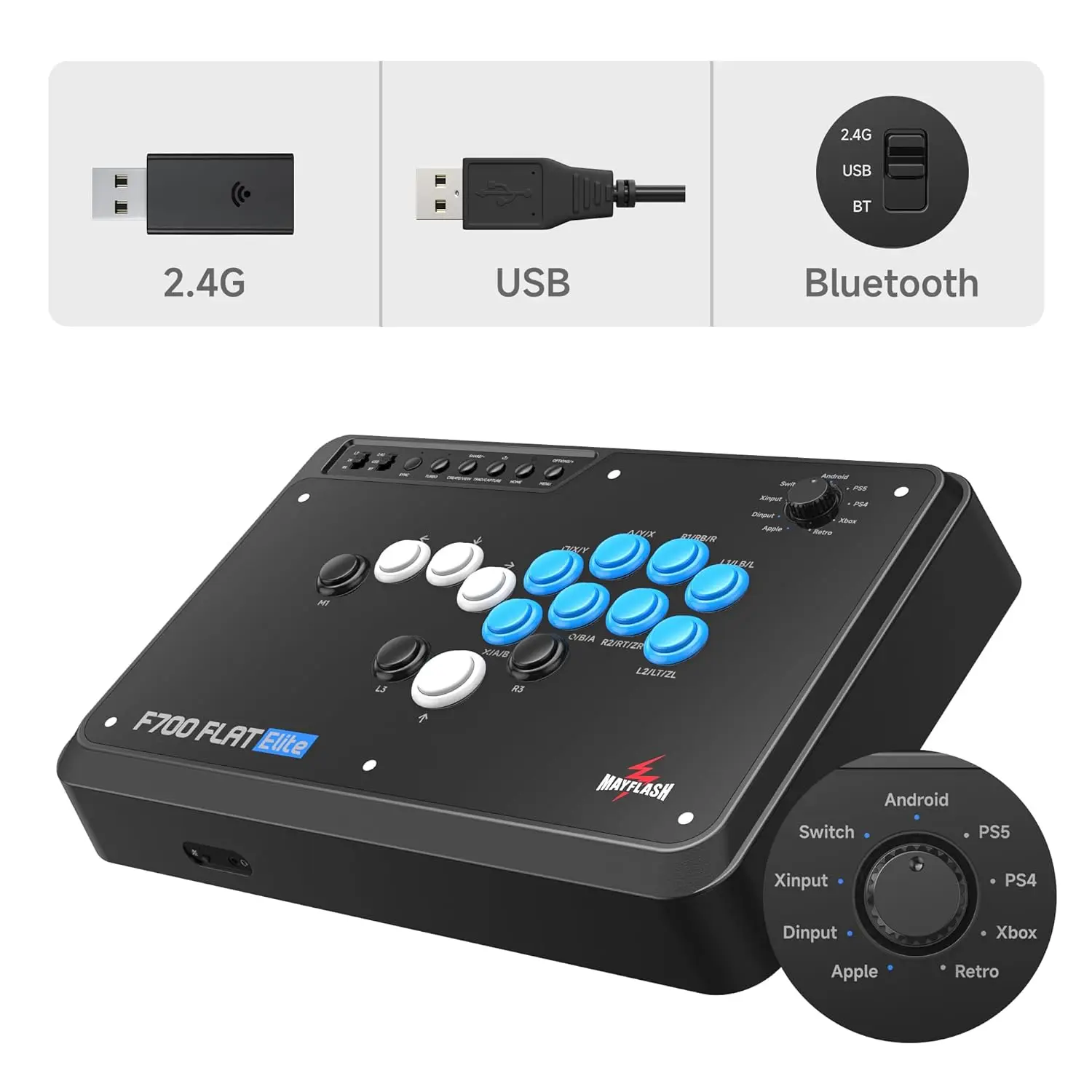 MAYFLASH F700 FLAT Elite Wireless Arcade Stick Leverless All