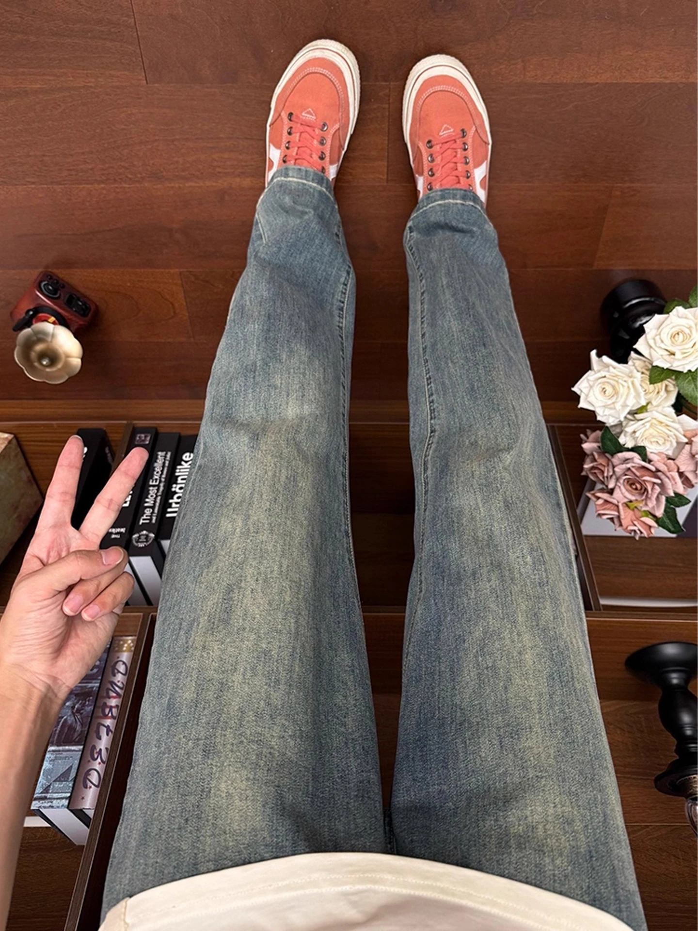 

Мужские джинсы Retro Wa Blue Slim Fit: прямые брюки в уличном стиле, повседневные, удобные, из денима, для осени