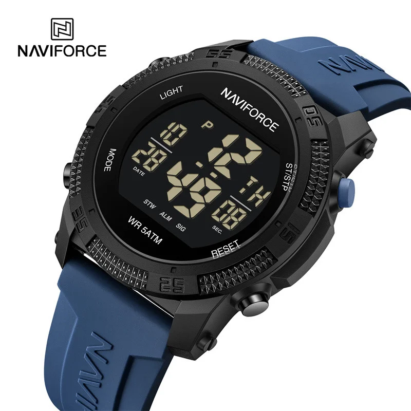 NAVIFORCE NF7104 Men's LCD Digital Leisure Date and Week Alarm Clock Waterproof Silicone Strap Electronic Premium Watch