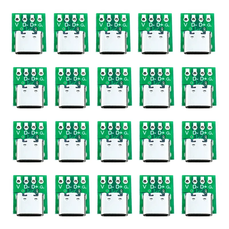 10 Stück Buchse USB Typ C Breakout Board mit PCB-Konverterplatine für die Übertragung von Datenleitungsdrähten