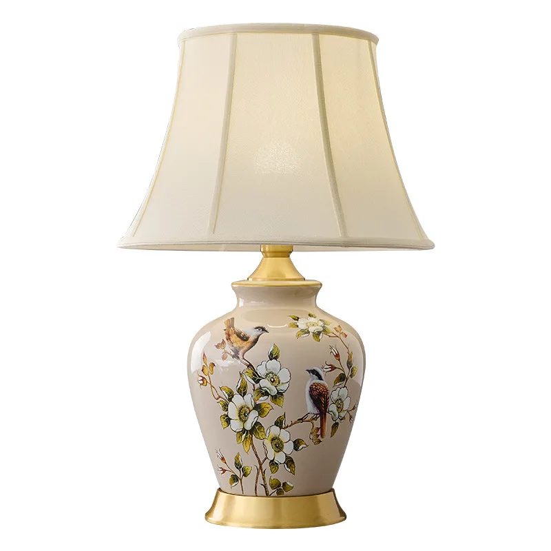 

Bedroom bedside all-copper table lamp, living room court retro Chinese vase, creative ceramic table lamp