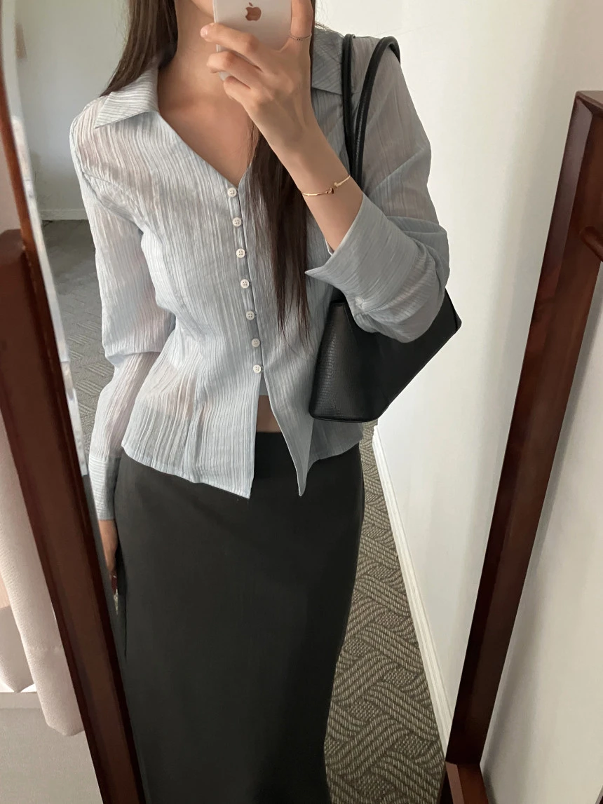 

Slim Fit Long Sve irt Casual Sle Cotton Polyester Blend Regular Sve Length Collar Stand Collar Pleated Single Button