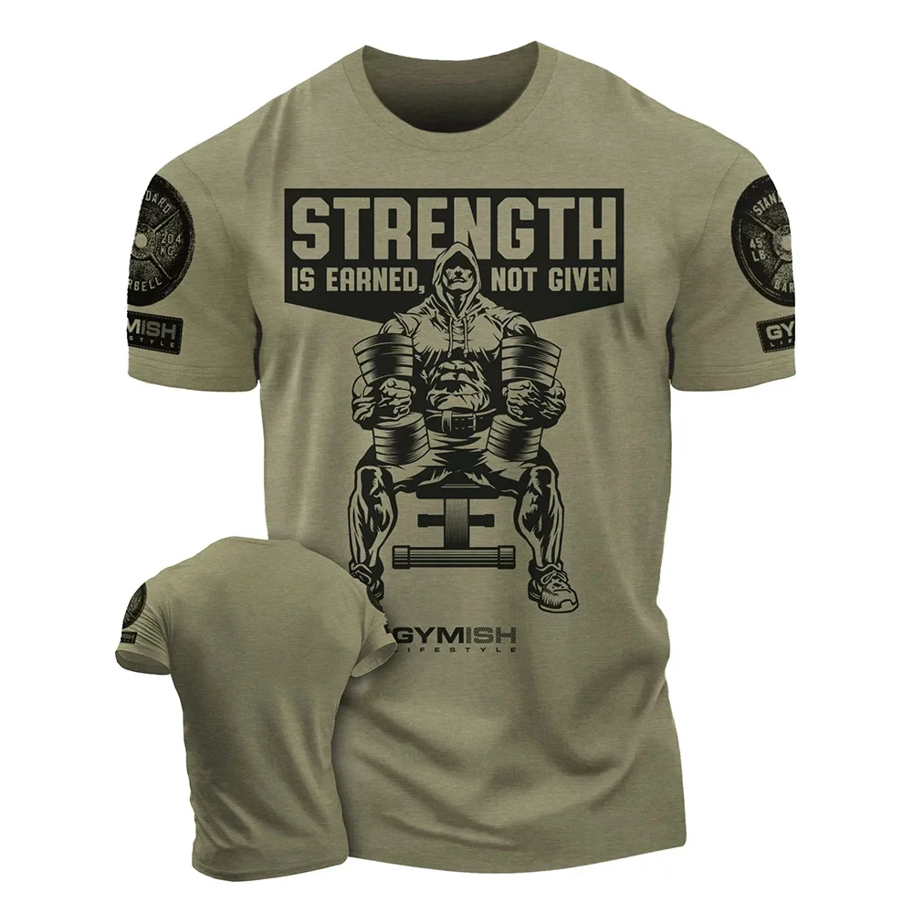 Men\'s T-Shirt Strength Earned Workout 3D Print T-Shirts Funny Gym Short Sleeves Muscle Man Tough Guy Oversized Men Clothing Tops