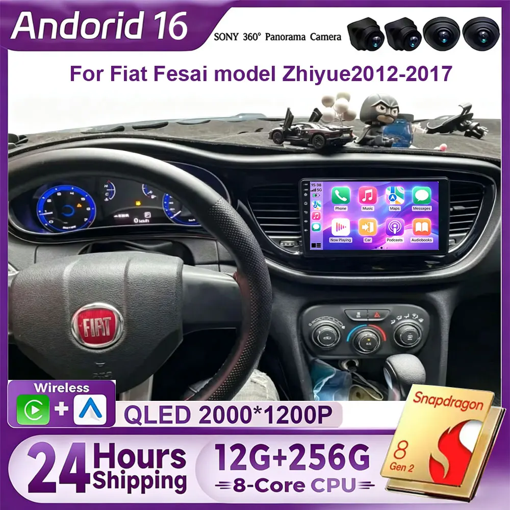 Android 16 Carplay Auto For Fiat Viaggio 2012-2017 For Ottimo 2014-2017 Car Radio Multimedia Player Video Stereo WIFI+4G DSP