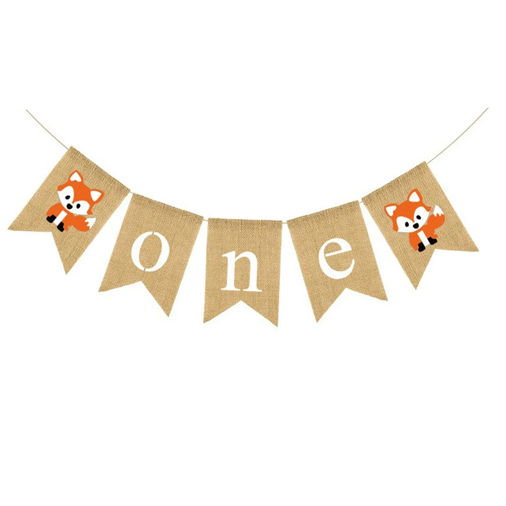 

Woodland Fox Baby 1st Birthday Banner Jute Burlap Animal ONE High Chair Banner for Boys Girls First Birthday Party Decorations