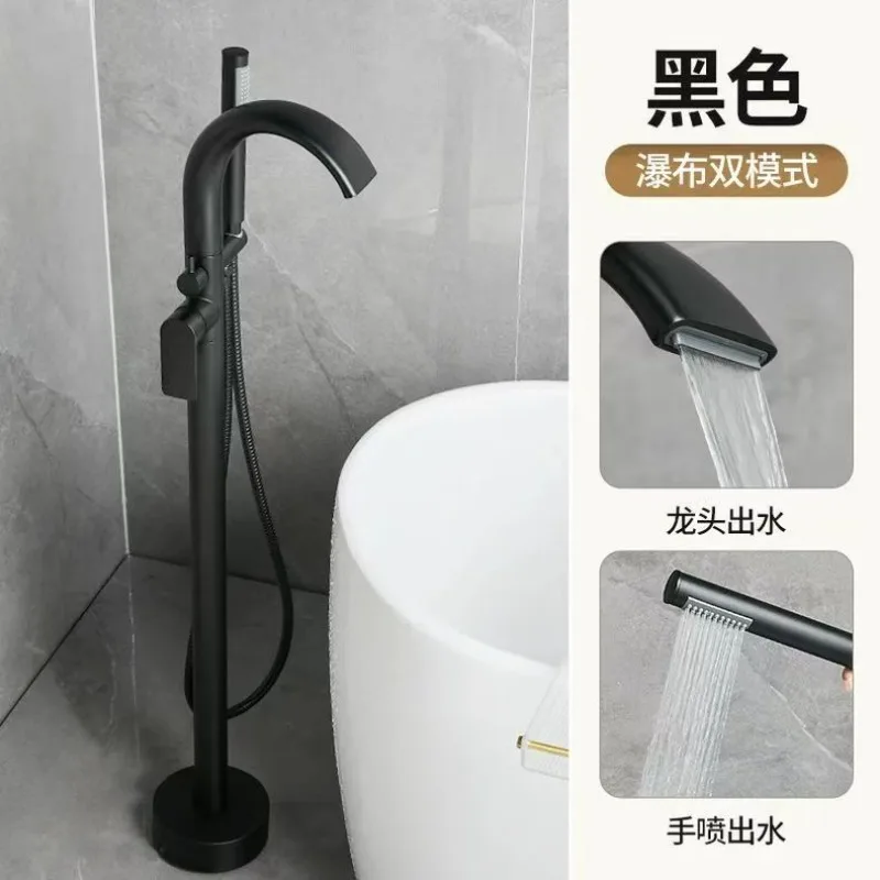 مجموعة صنبور خلاط حوض الاستحمام النحاسي القائم على الأرض مع رأس دش محمول بالماء الساخن البارد #6