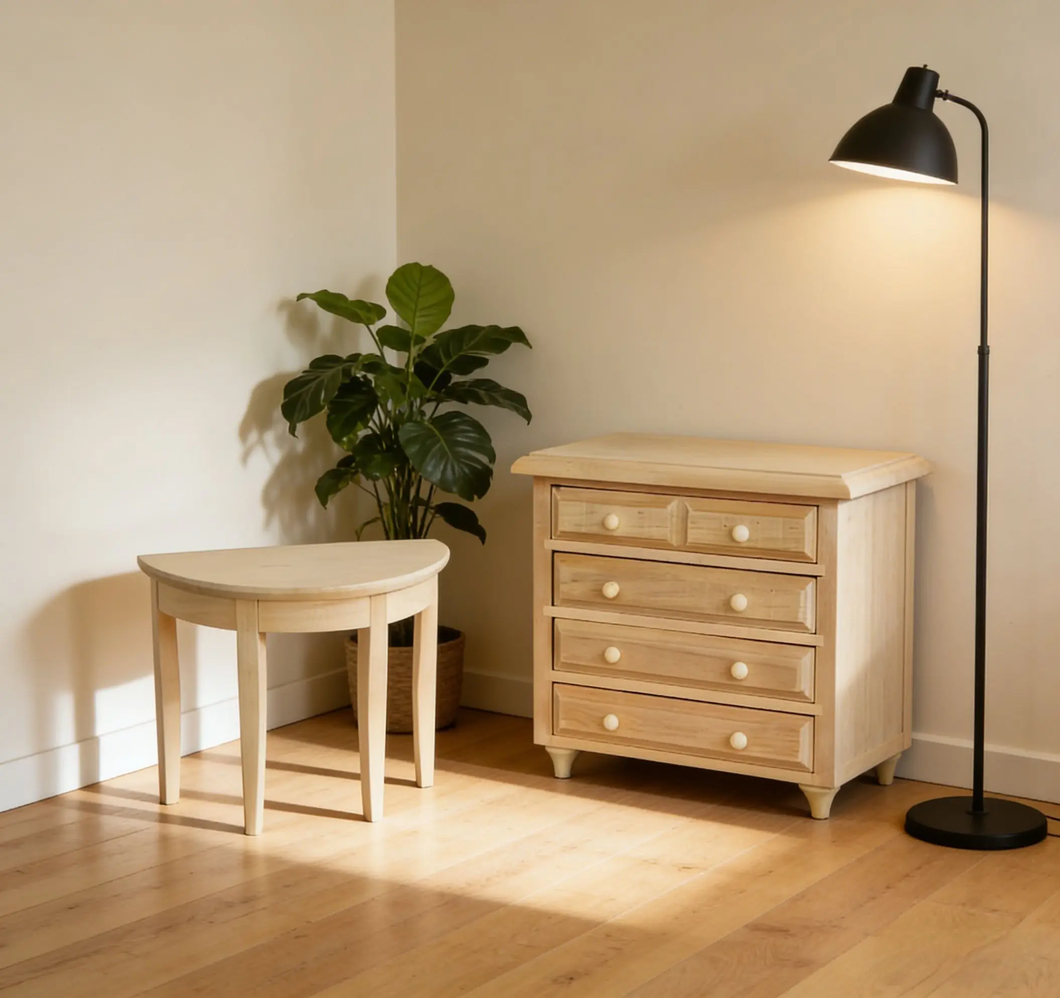 

12 Scale Dollhouse Furniture Kit Unfinished Solid Wood OB11 Cabinet And Half-Round Table for Living Room/Vestibule Decor