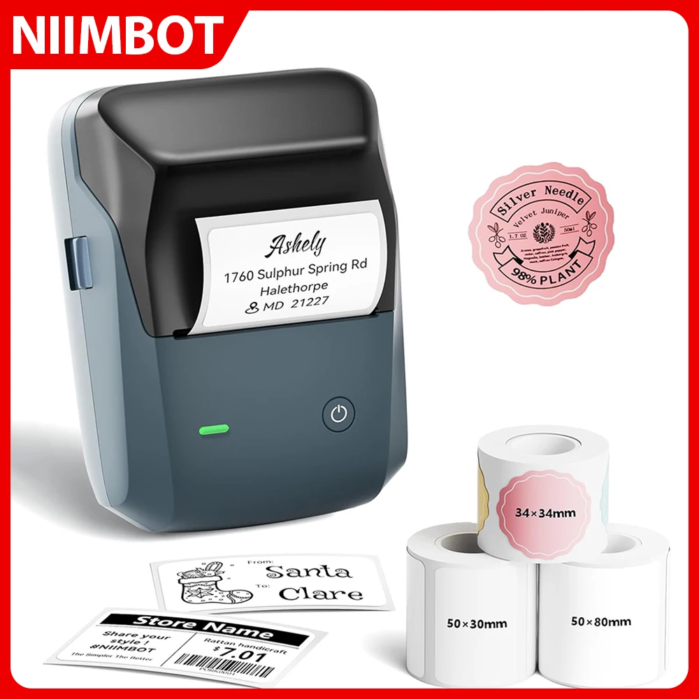 NIIMBOT B1 Mini Portable Thermal Printer 2Inch Adhesive Sticker Wireless Bluetooth Label Maker Waterproof Round Labels Inkless