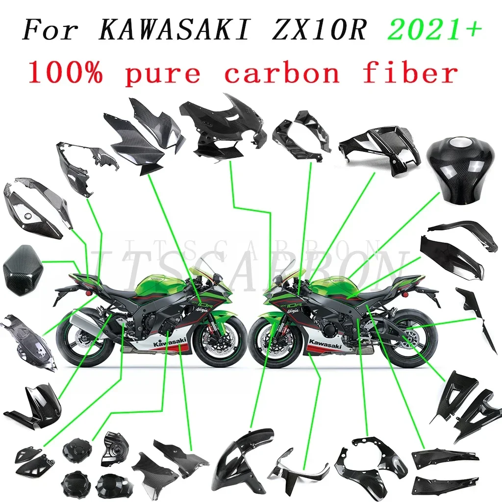 For Kawasaki ZX10R 2021 2022 2023 Motorcycle Accessories Full Carbon Fiber Retrofit Side Parts Fairing Fender Cover Panels Kits