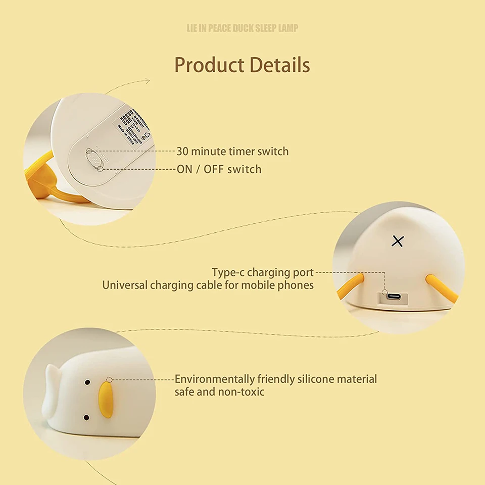 Led Children Night Light Rechargeable Silicone Duck Lamp Kids Holiday Birthday Gift Sleeping Creative Bedroom Desktop Decor Lamp