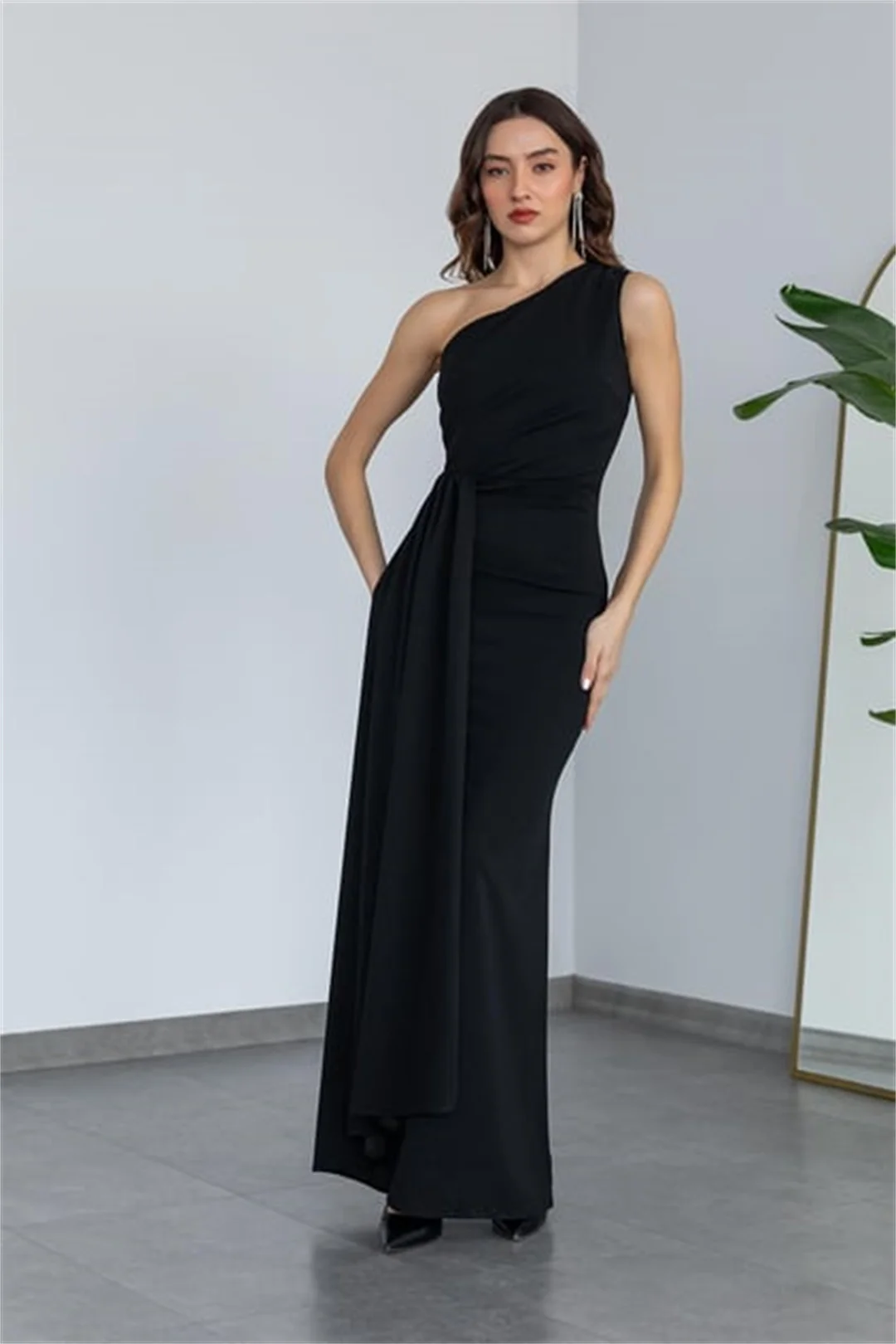 Chiffon One-Shoulder Evening Dresses Elegant Panel Train Sleeveless Backless Bodycon Family Gathering Dress Wedding Party Gowns