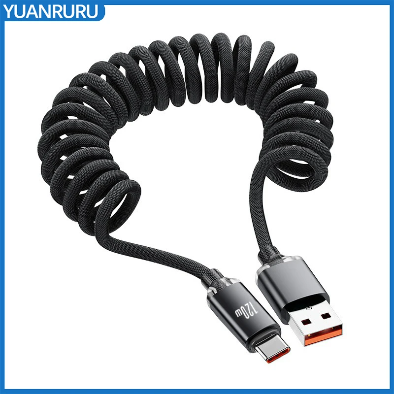 Car Spring Type C Cable For iPhone OnePlus Xiaomi Samsung 100W PD Fast Charging For Macbook iPad USB A to Type C Cable
