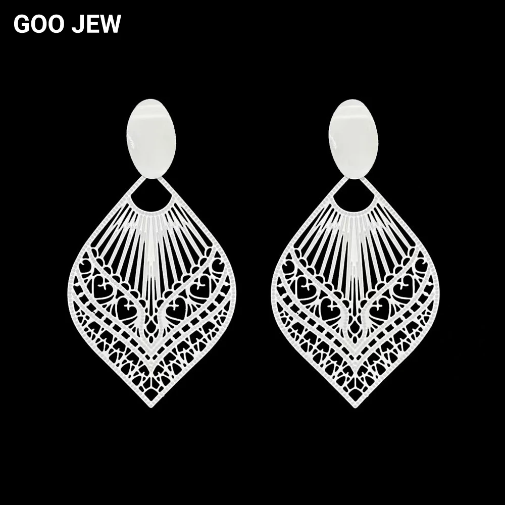 GOO JEW Vintage All White Filigree Earrings Exquisite Filigree Ear Studs for Women Elegant Jewelry