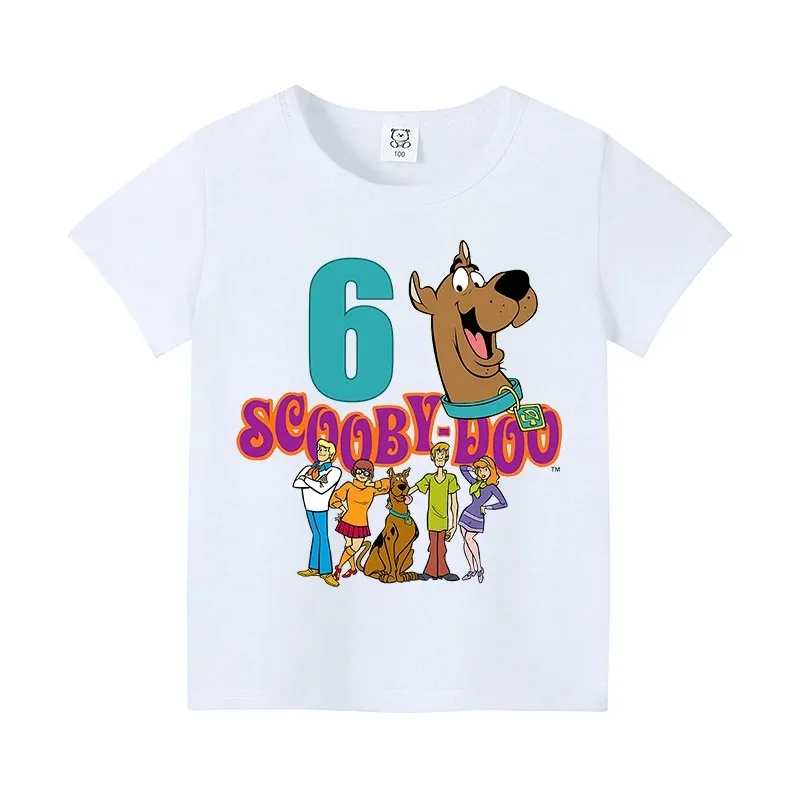 Scooby-Doo Birthday Number Tee Shirt Baby Summer Cotton T Shirt Boy Girl Scoobys Printed Kid Clothes Cartoon Letter Tops Gift view 2
