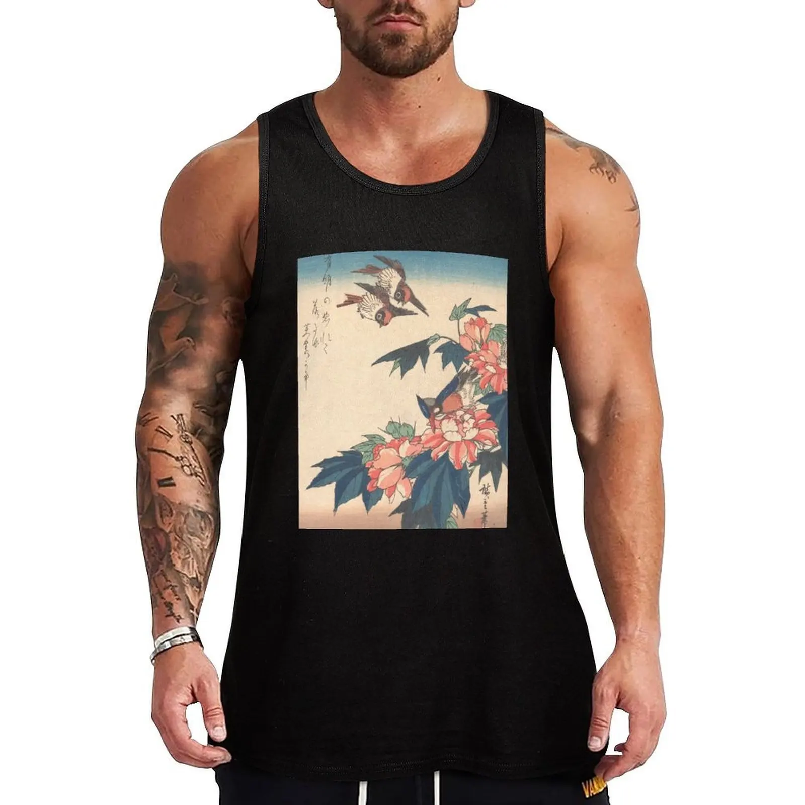 Swallows and Kingfisher with Rose Mallows Tank Top Basic Casual Sleeveless Top Solid Lightweight Tank