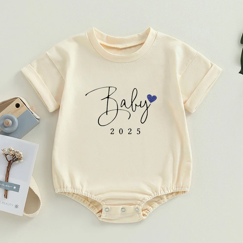 Baby 2025 Print Bubble Romper Boy Girl Short Sleeve Infant Oversized Bodysuit Newborn Jumpsuit Pregnancy Announcement Rompers