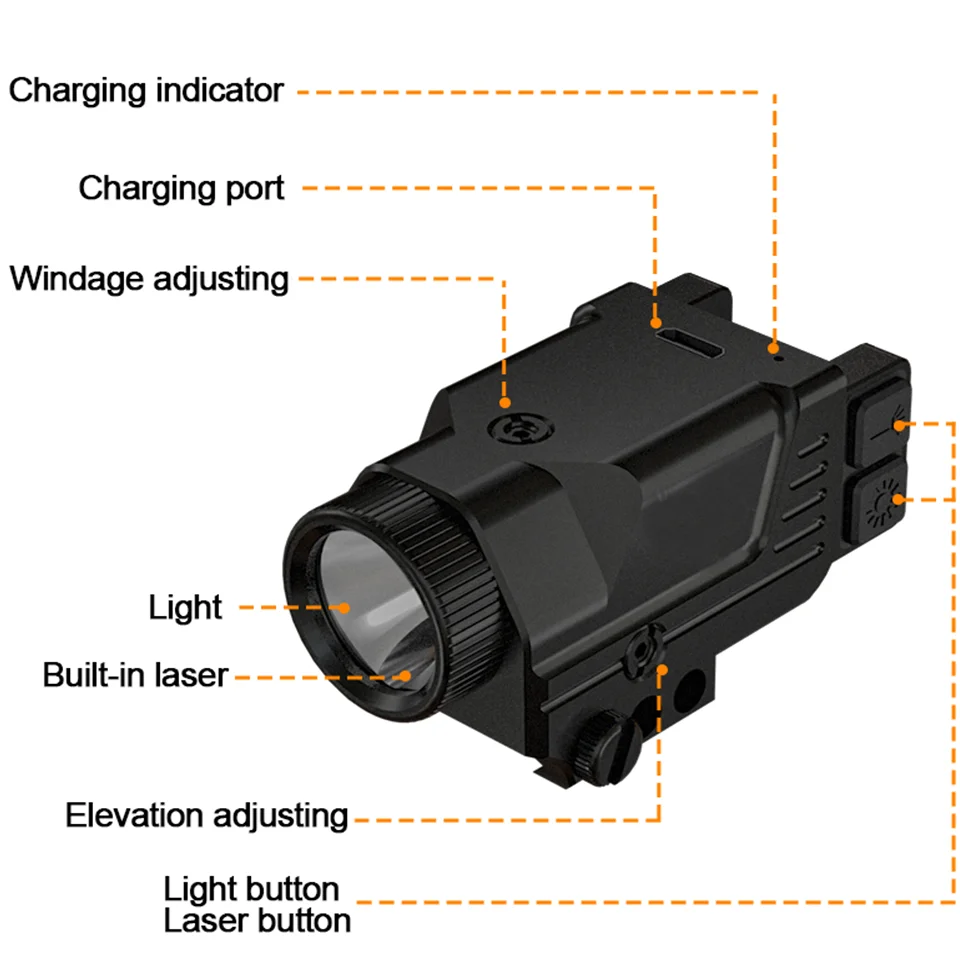 Imagem -04 - Lanterna com Laser para Arma Picatinny Weaponlight Carregamento Usb Lanterna Led para Acessório Glock19 800lumens