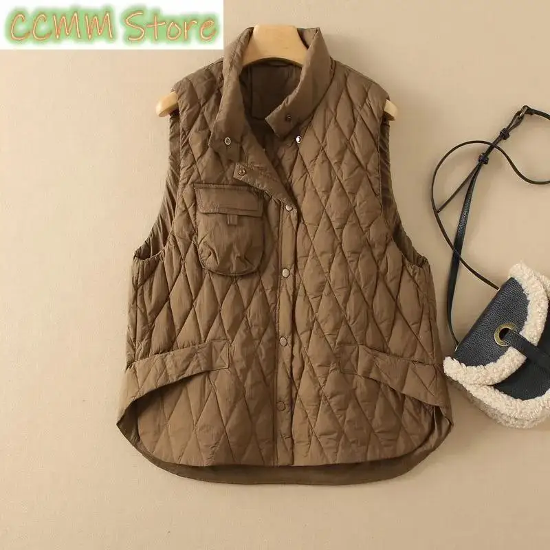 

Women's Korean Fashion Down Cotton Vest Female Stand-up collar Versatile Coat New Autumn Winter Leisure Vests Outwear