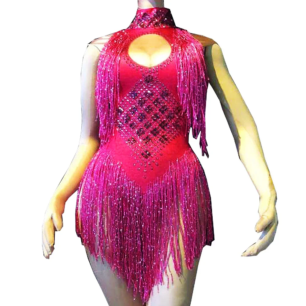 

Multicolored Halter Backless Shining Rhinestones Tassel Sexy Bodysuits For Women Bar DJ Latin Jazz Dance Cloth Stage Costumes