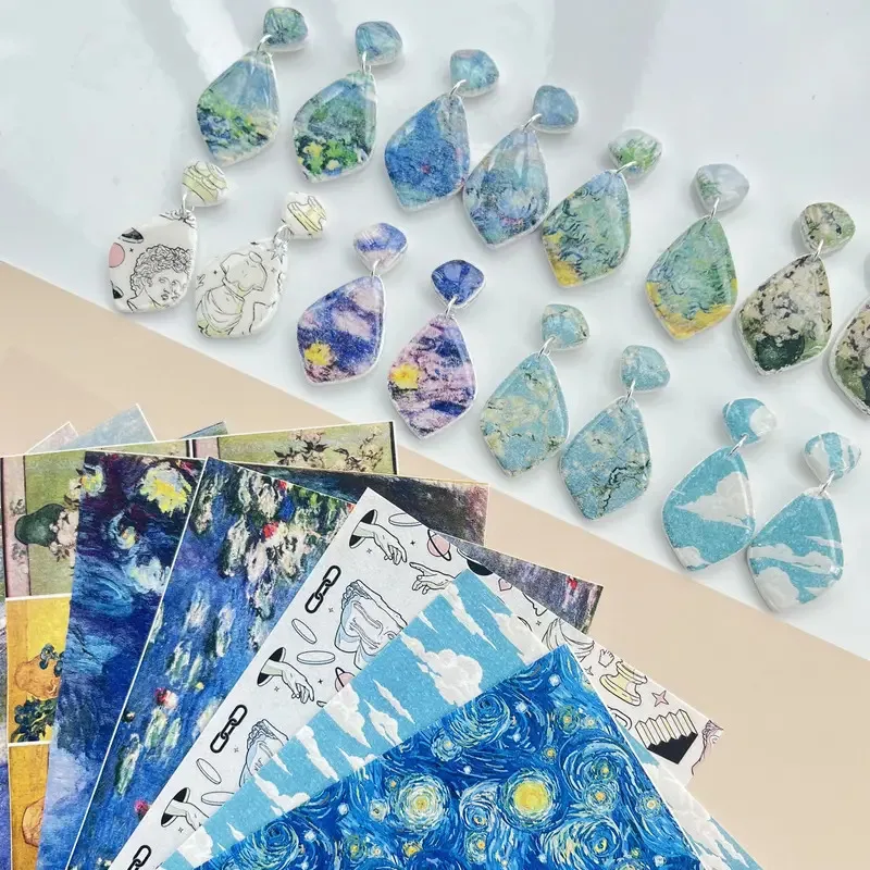 Marble Texture Pattern Polymer Clay Watercolor Transfer Paper Soluble Disposable Sticker Tools for DIY Earrings Jewelry Pottery