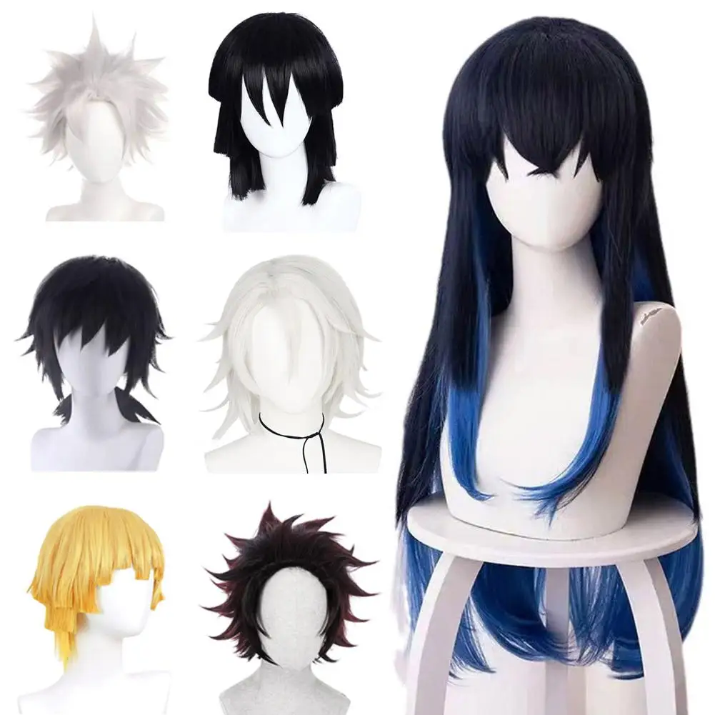 

Cosplay Hair Wig For Anime Demon Hashibira Inosuke Wigs for Female Long Black Blue Straight Party Props Halloween F1U7