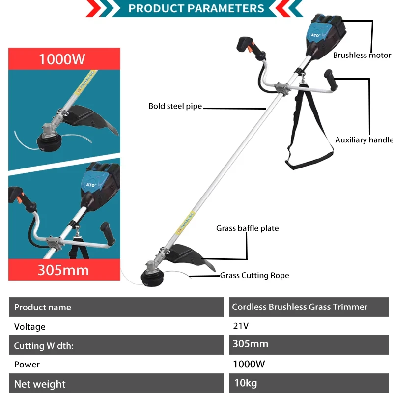 Imagem -02 - Ato-electric Lawn Mower Cordless Grass Trimmer Jardim Folding Trimming Máquina de Poda Makita 18v Bateria Ferramentas Elétricas