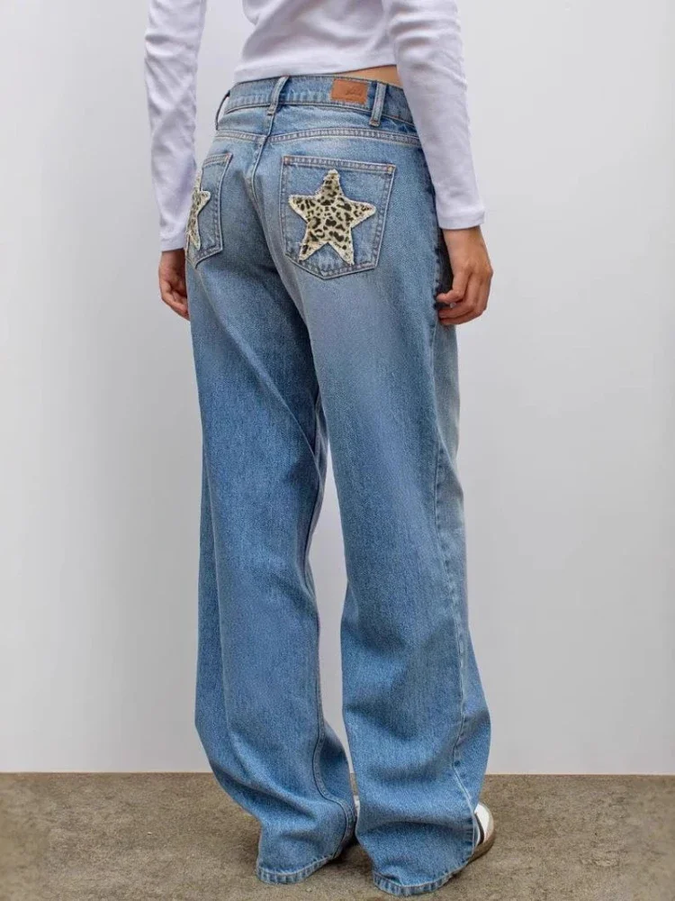 Y2k 스타 패치 워크 청바지 여성 빈티지 streetwear 힙합 스트레이트 바지 레트로 하이 웨스트 고딕 캐주얼 데님 바지