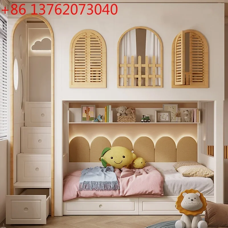 All Solid Wood Luxury Bunk Bed for Kids Double-Layer Tree House with Lower Table for Boys Girls Modern High & Low Children's Bed