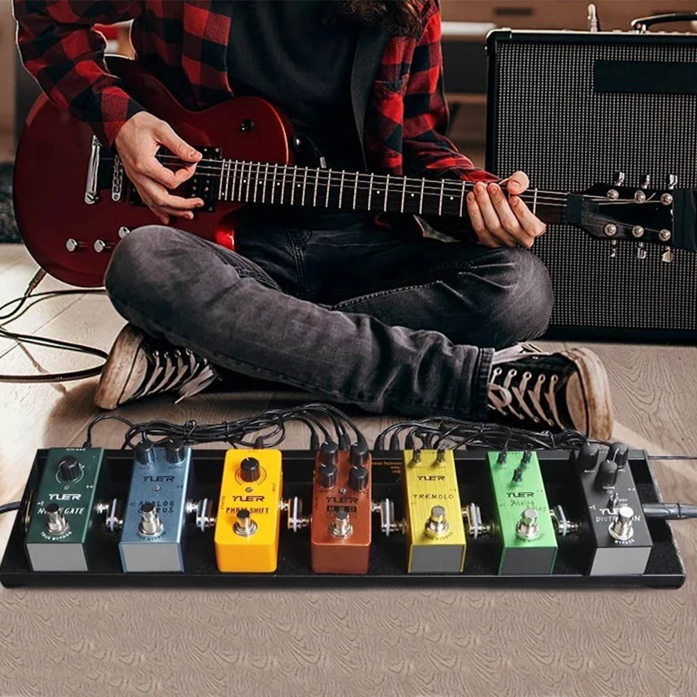 YUER Electric Guitar Pedal board,Built-in Power Supply Aluminium Alloy 1.8lb Lightweight guitar Effect Pedals,with Bag, Cable
