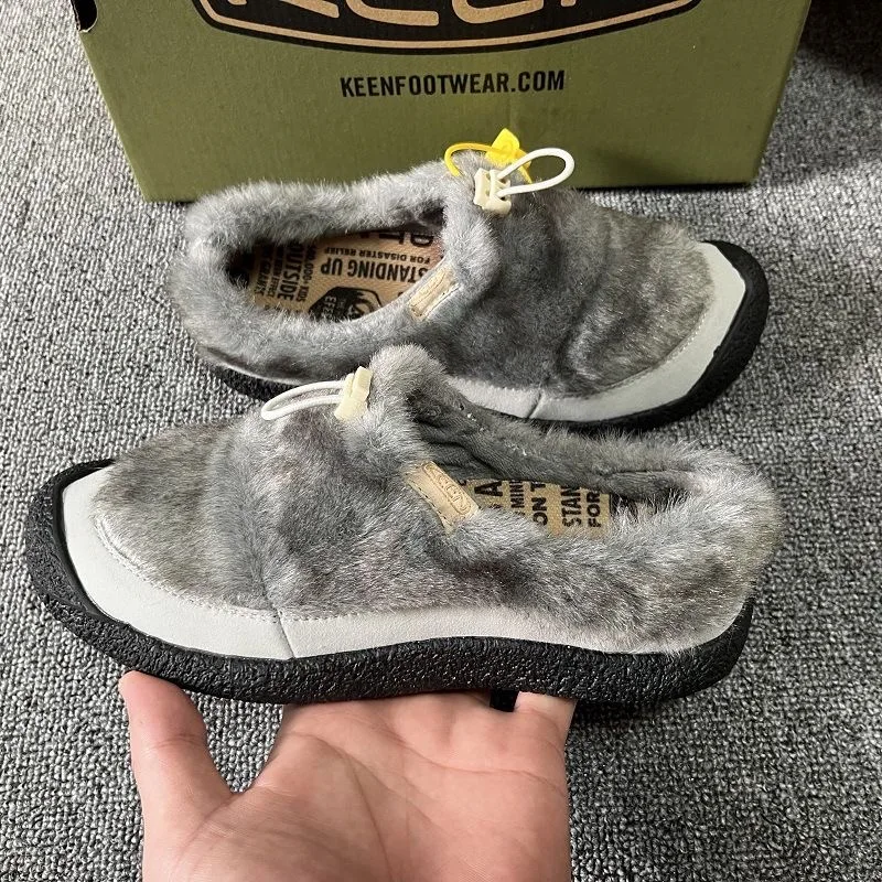 Keen Plush Shoes for Women Howser 3 Slide Slip-on Fluffy Winter Warm Wear Casual Shoes Fashion Lamb Wool Lazy Outdoor Shoes