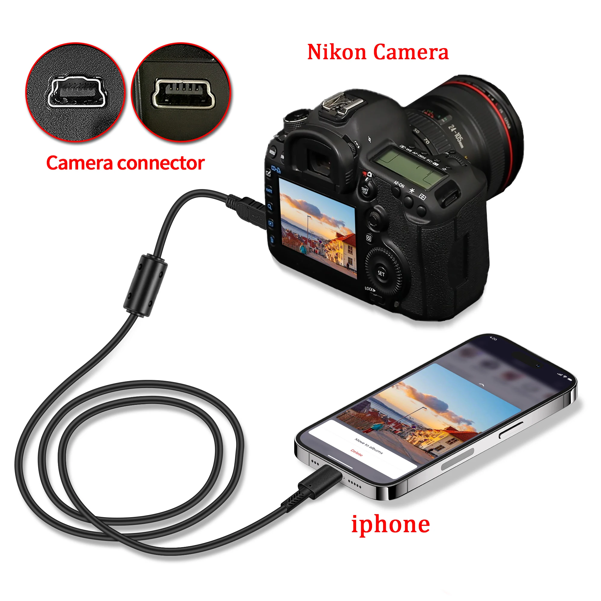 Canon Camera to Lightning  port OTG cable for iphone 14,13,12,8,7,6,5s,SX60 N100 G15 S95 SD940 A580 60D HG21 FS200 HV40 IXUS 85