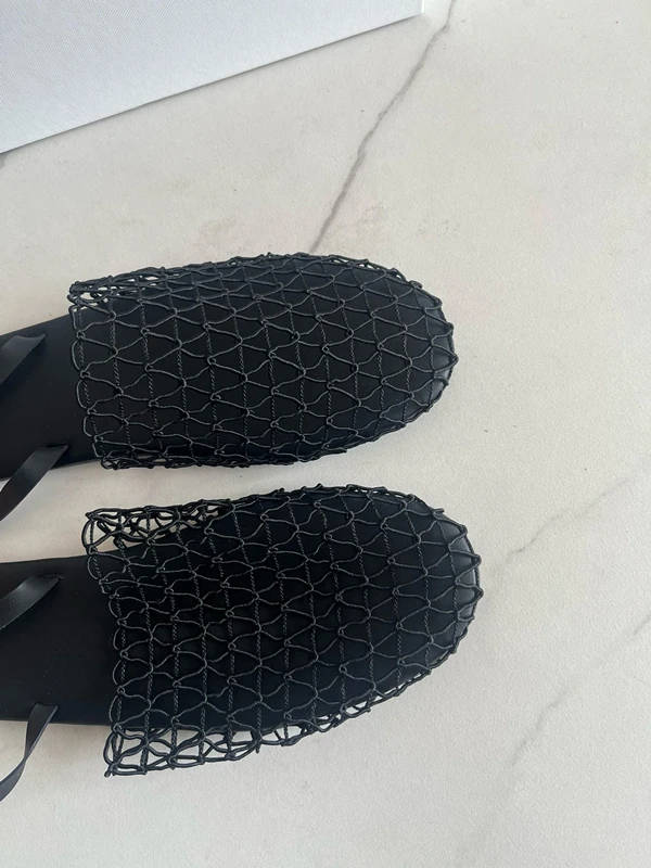 Withered Vintage Hand Woven Flat Slippers Shoes Sandals Mules Shoes Women Minimalism Black Fashion Ladies Casual For Summer