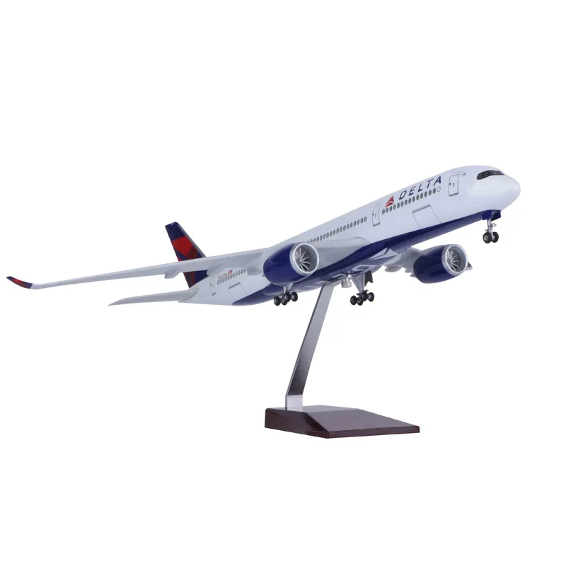 

A350 Delta Airways 1/142 Scale Model Airplanes 47cm Collectible Aircraft Diecast Resin Desk Decoration Gift With Lamp And Stand