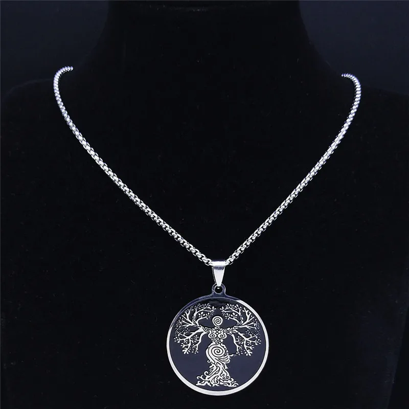 Bohemia Style Circular Annual Rings Tree of Life Chain Necklace for Women Men Stainless Steel Amulet Gift Jewelry