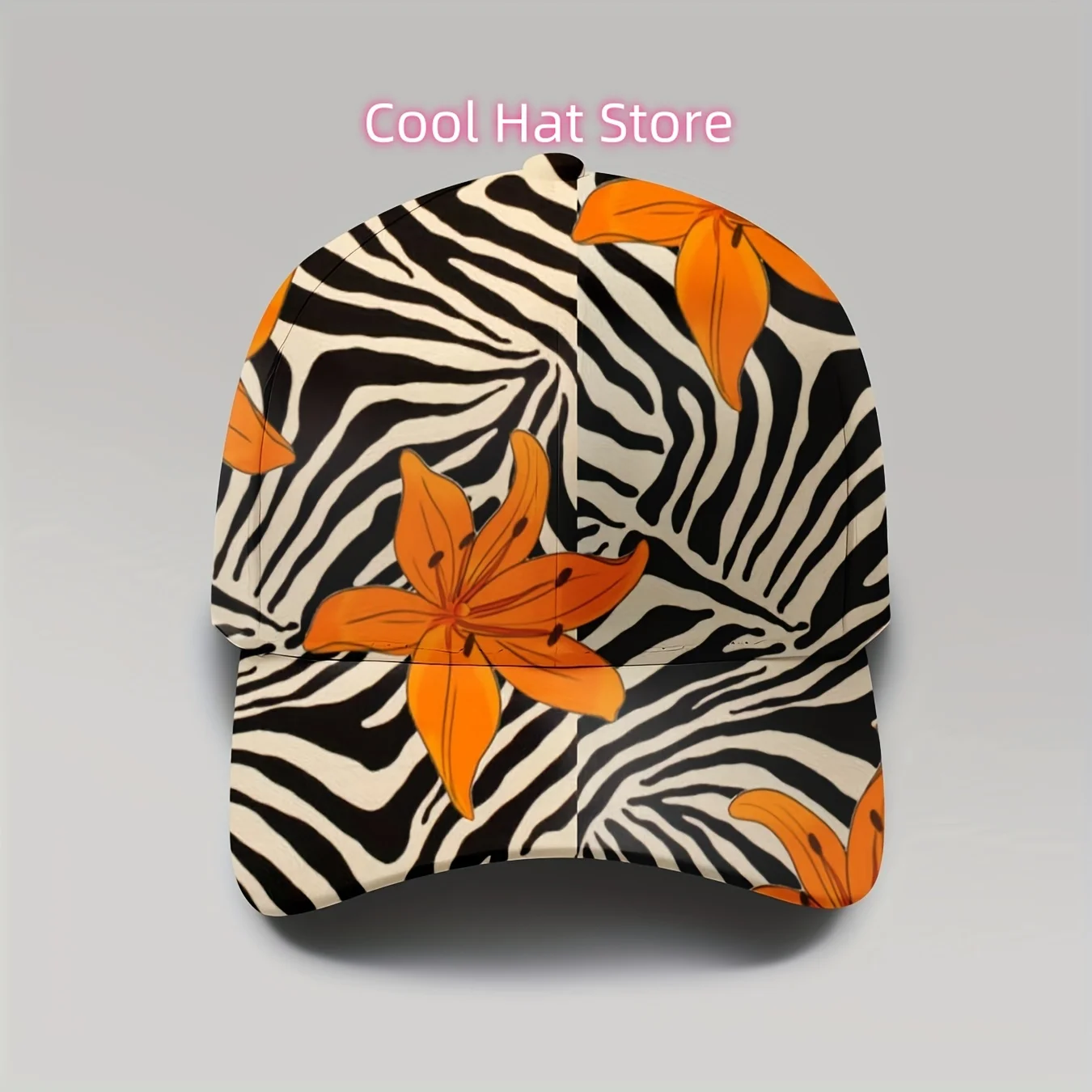 1pc Women's Zebra & Tropical Leaf Print Baseball Cap - Adjustable Snap Closure, & Breathable White/Black/Orange/ - Retro Safari