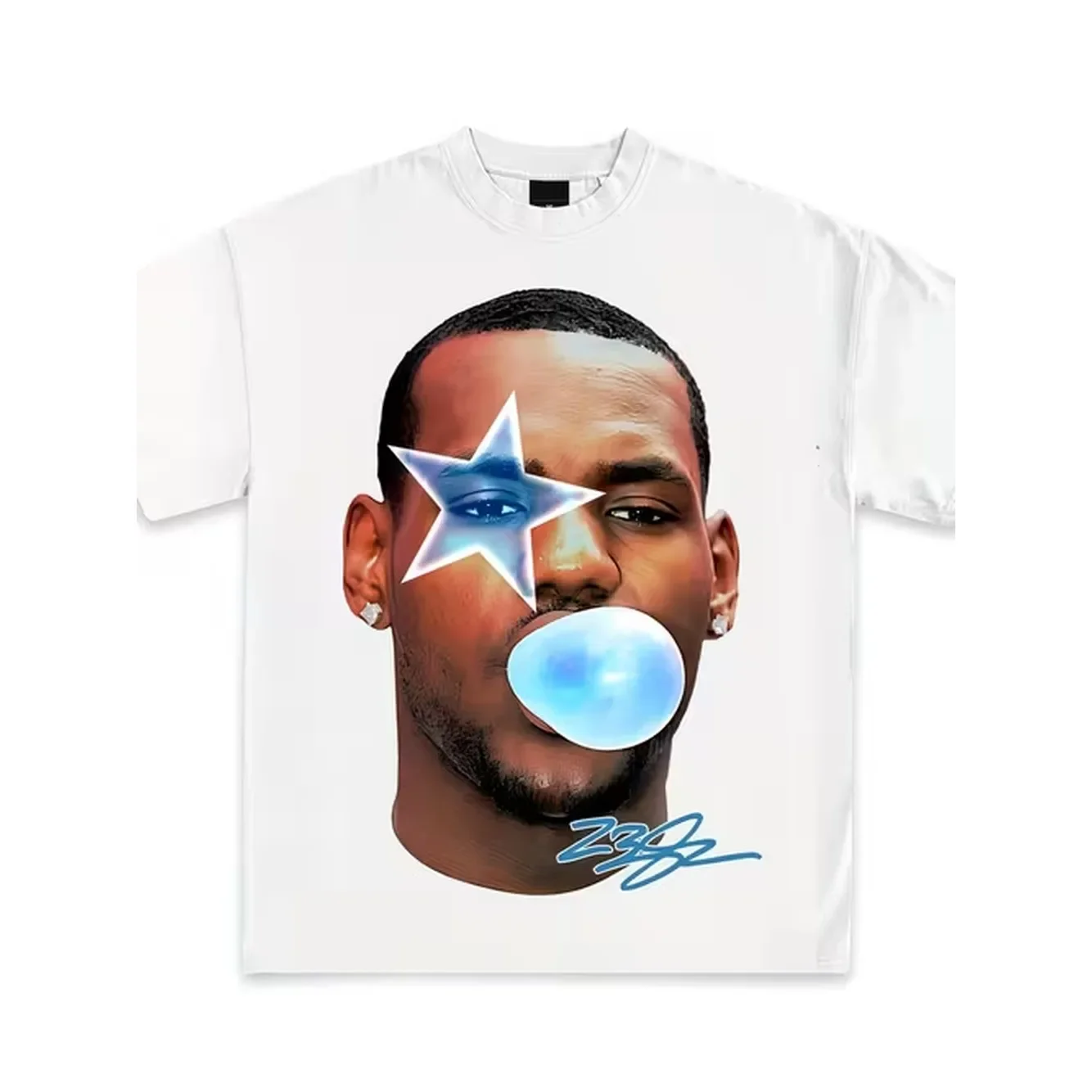 Art Pattern Mens Blue Bubble Gum Portrait T Shirt Casual Crew Neck Design With Embellished And Signature For Unique Summer Fashion Style Ideal Gift For Art Lovers And Local Warehouse Delivery Mens Clothing Shirt Print T Shirt Valentines Day Gift