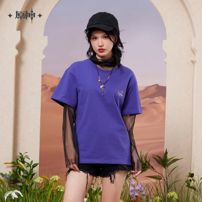 

Official MiHoYo CYNO Genshin Impact Costumes Pre-sale 100% Cotton Short Sleeves T-shirt Women Girls Fashion Casual Loose Tops