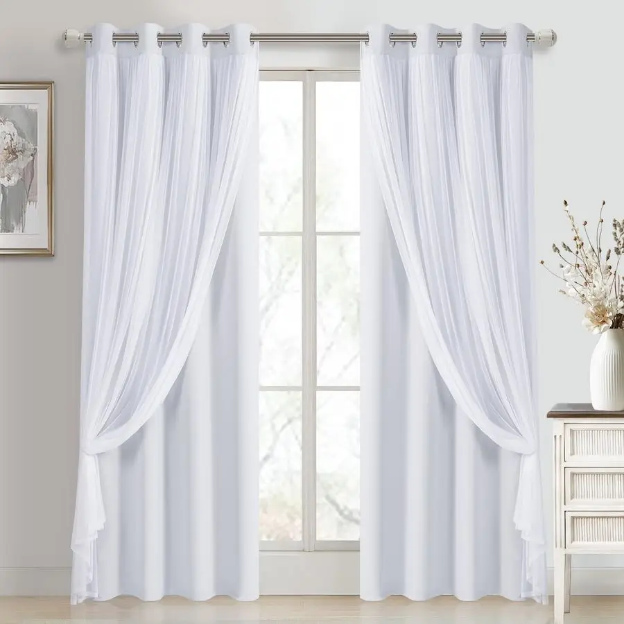 

White Blackout Curtains with Sheer Overlay Thermal Insulated Mix amp Match Double Layer Window Panels for Bedroom Living Room Dr