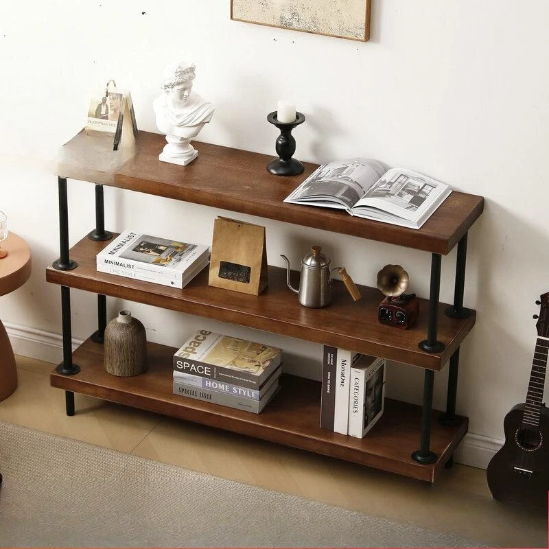 Solid wood shelf Bookshelf baffle rack Multi-layer floor storage rack Water pipe display shelf