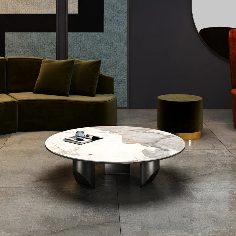 

PYJ Italian minimalist rock slab coffee table light luxury high-end living room household round coffee table