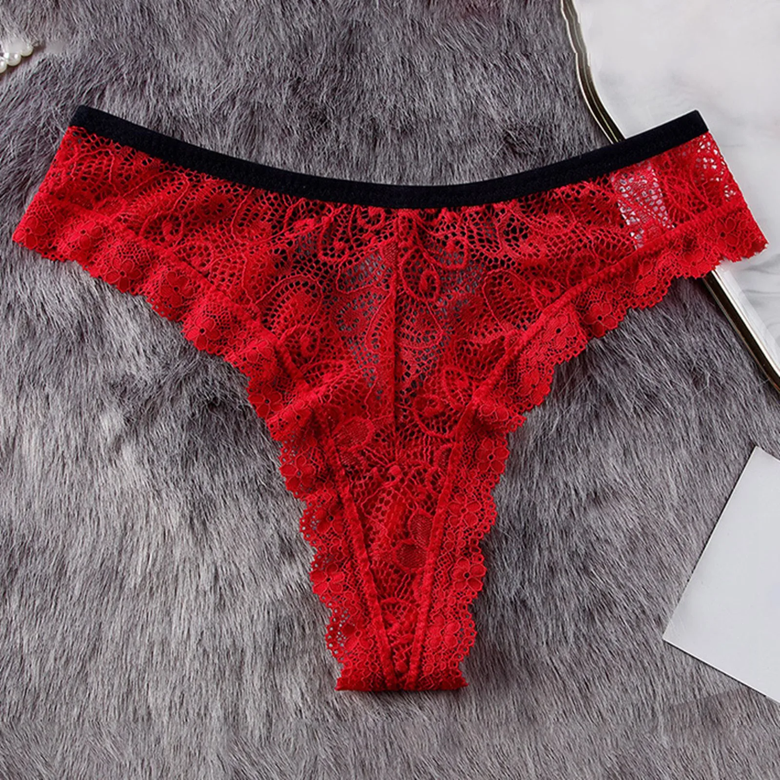 Female Underwear Sexy Lace Panties Women'S Low Waist Fashionable Breathable Cotton Crotch Thong Briefs Low Waist T-Back Bikini