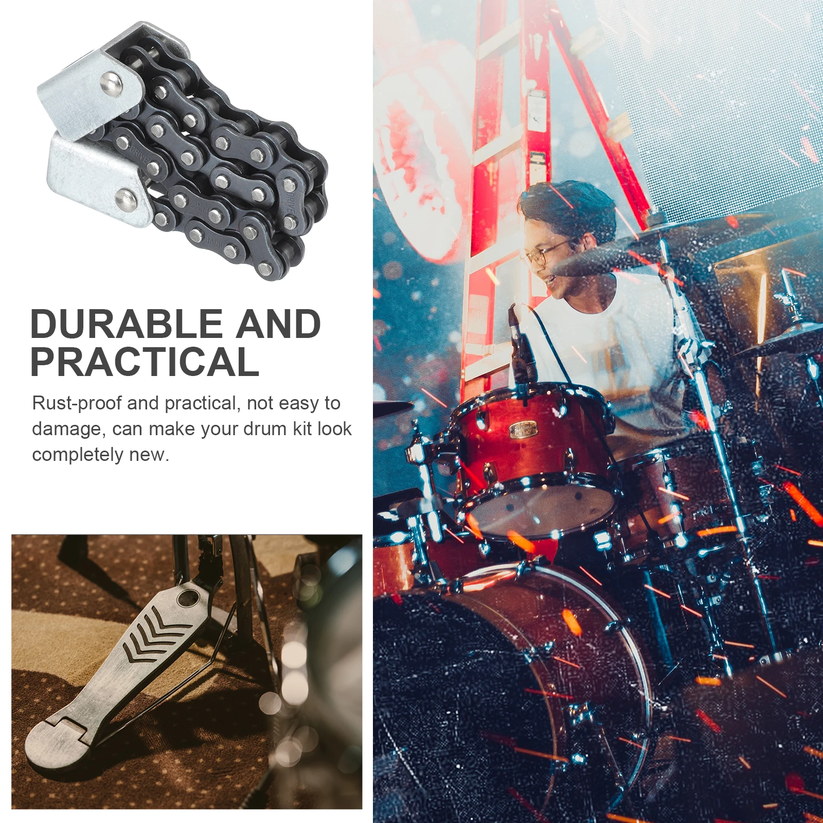 

Drum Kit Pedal Chain High Durability Steel Iron Metal Professional Drum Accessory Rust Resistant Wear Resistant Hammer Pedal
