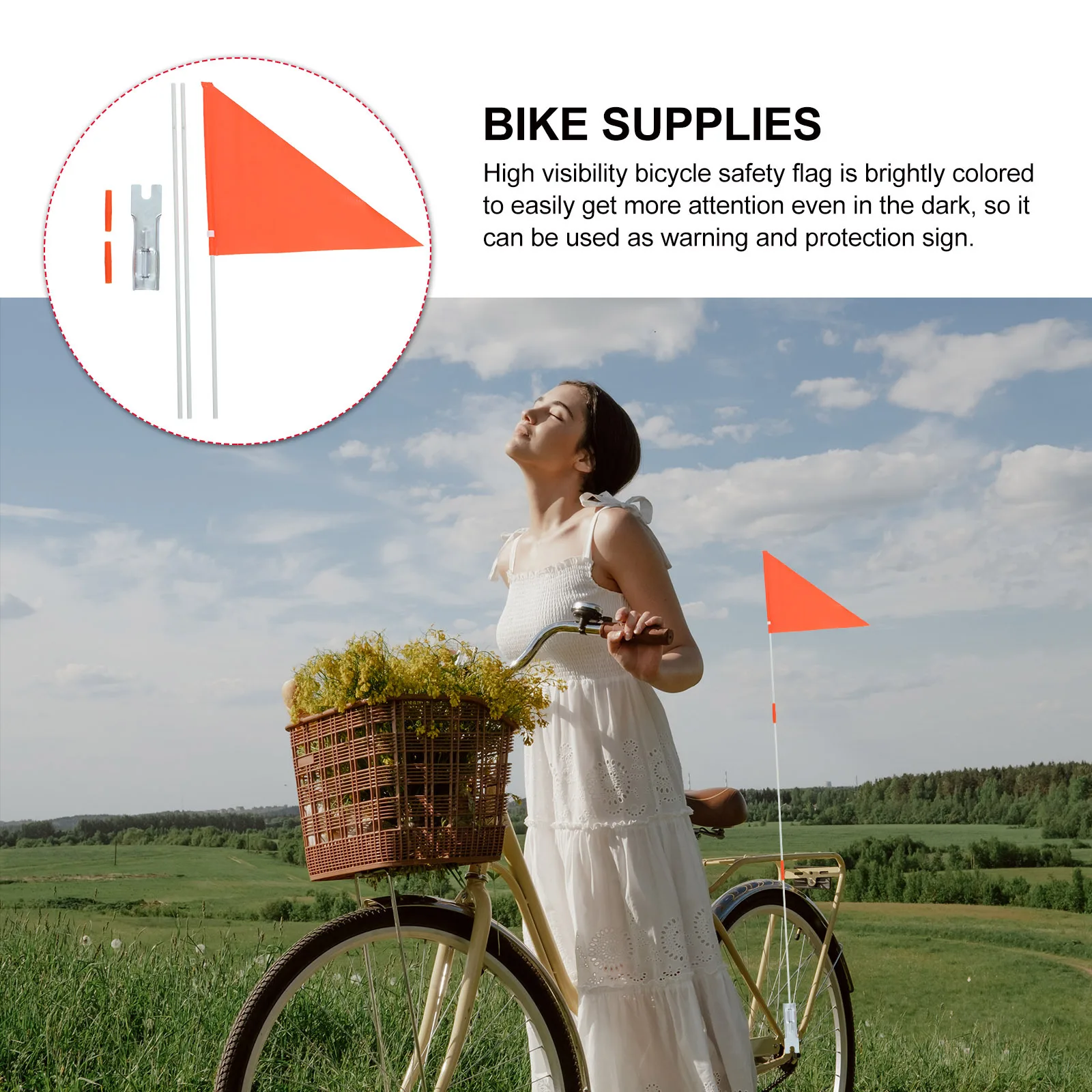 

1Set Bike Safety Flag Reflective Triangular Bicycle Flag Durable Fiberglass Pole Secure Rear Wheel Visibility Kids Adults