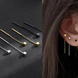 1 Pair Stainless Steel Round Ball Square Ear Wire Earrings For Women Anti-allergic Small Thin Chain Ear Pins Simple Jewelry