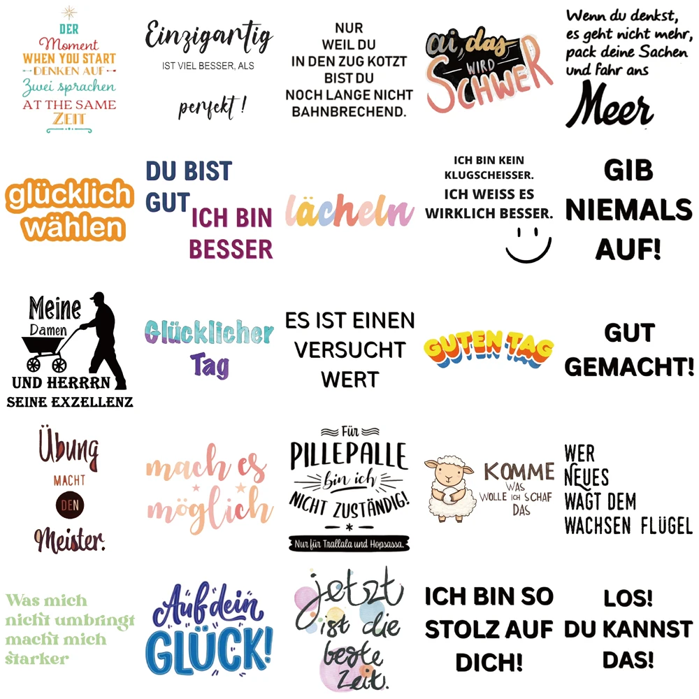 50 قطعة من ملصقات اقتباسات ملهمة ألمانية إبداعية لتزيين خوذة جراب هاتف ذاتي الصنع ملصقات شخصية لكوب الماء #4