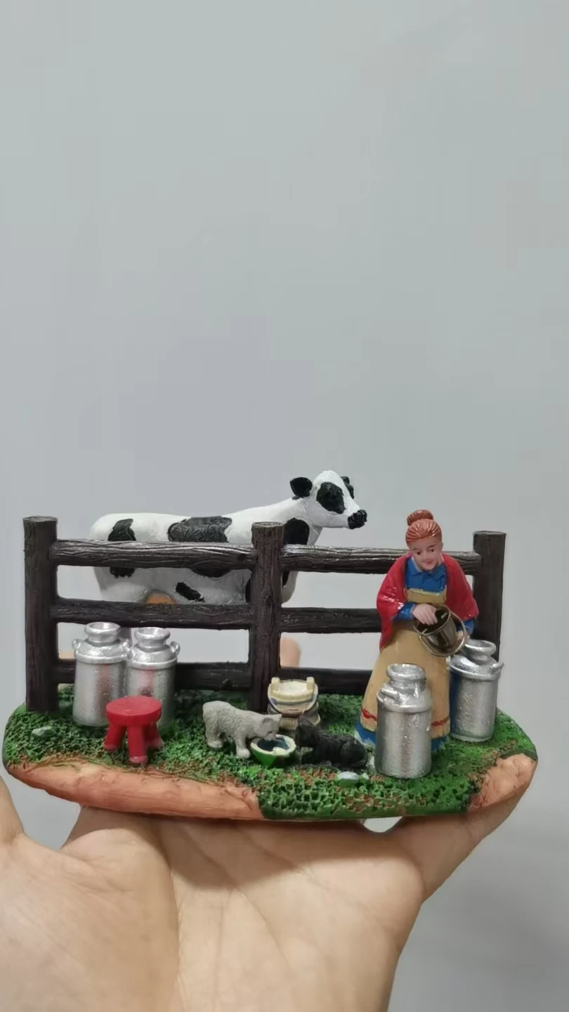 resin figure mental psychological sand table game box court therapy milk milking cow
