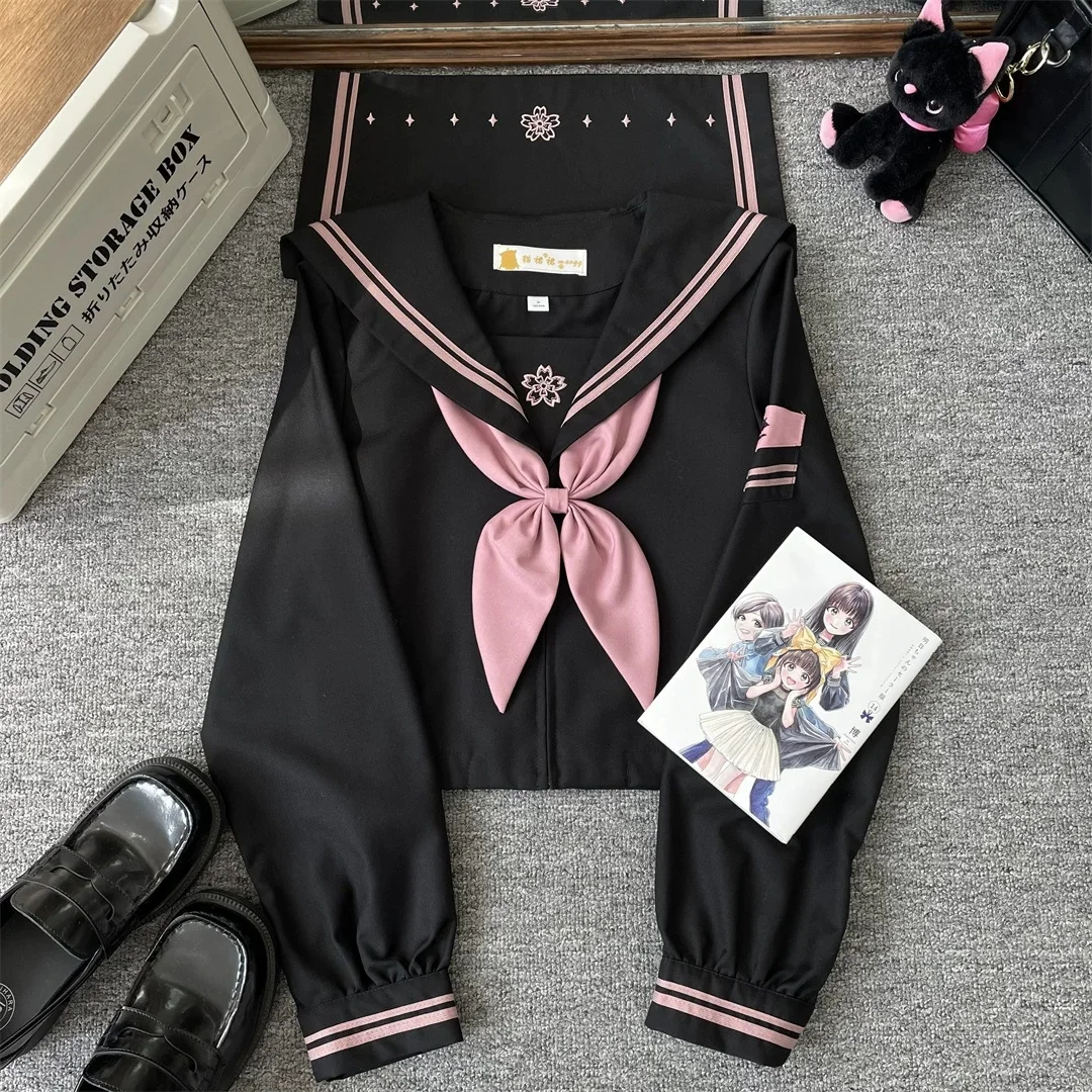 Czarny Mundurek Marynarski Fuku Jk Strój Szkolny Ubrania Marynarskie Bluzki Sukienka Cosplay Seifuku Japonia Anime Kobiety Uczennica Plisowana Spódniczka Strój