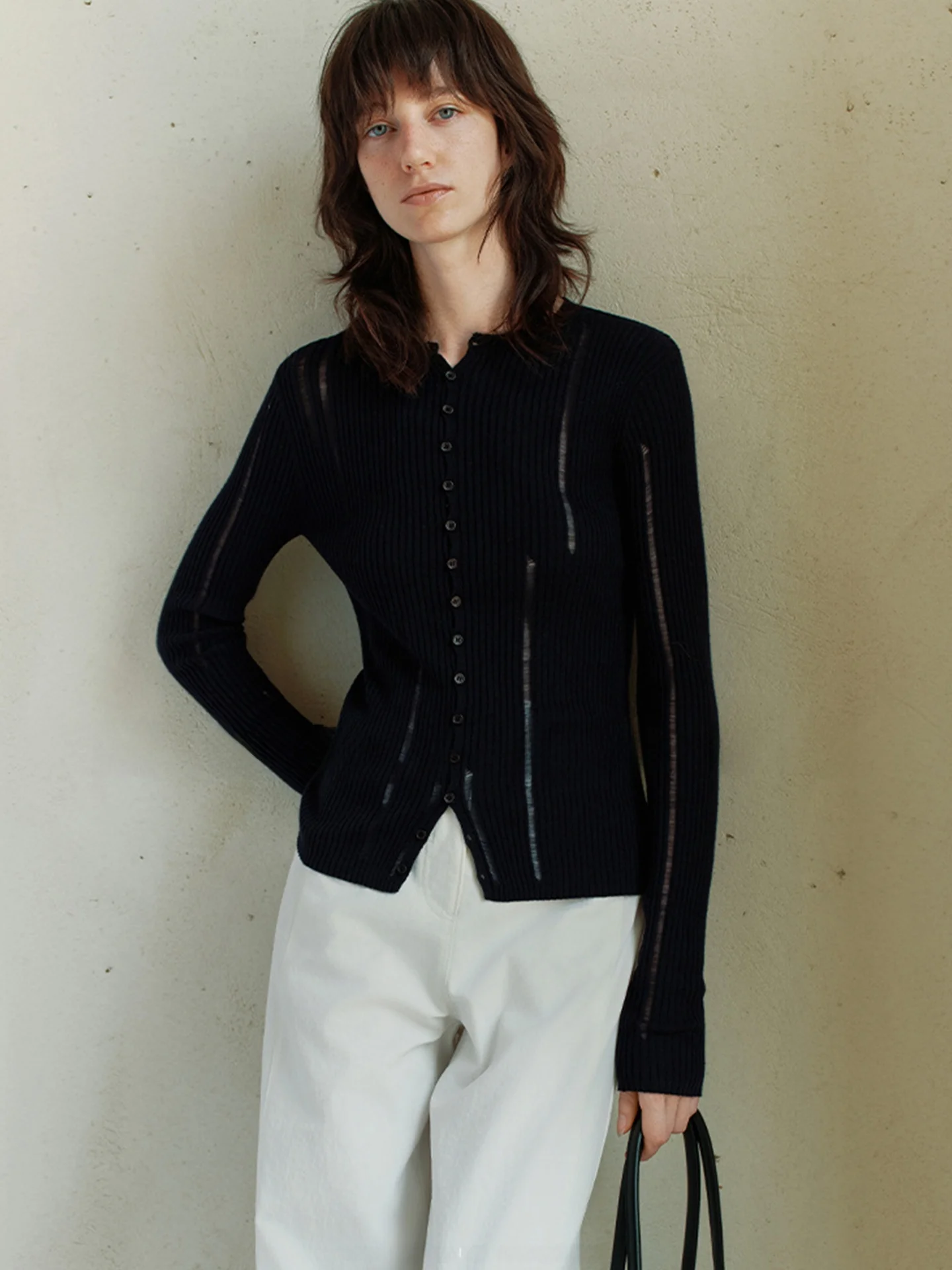 Dames gebreid uitgehold lang Sve rond Ne vest Pure kleur Veelzijdige basis irt Luxe eenvoudig woon-werkverkeer Sle Herfst...